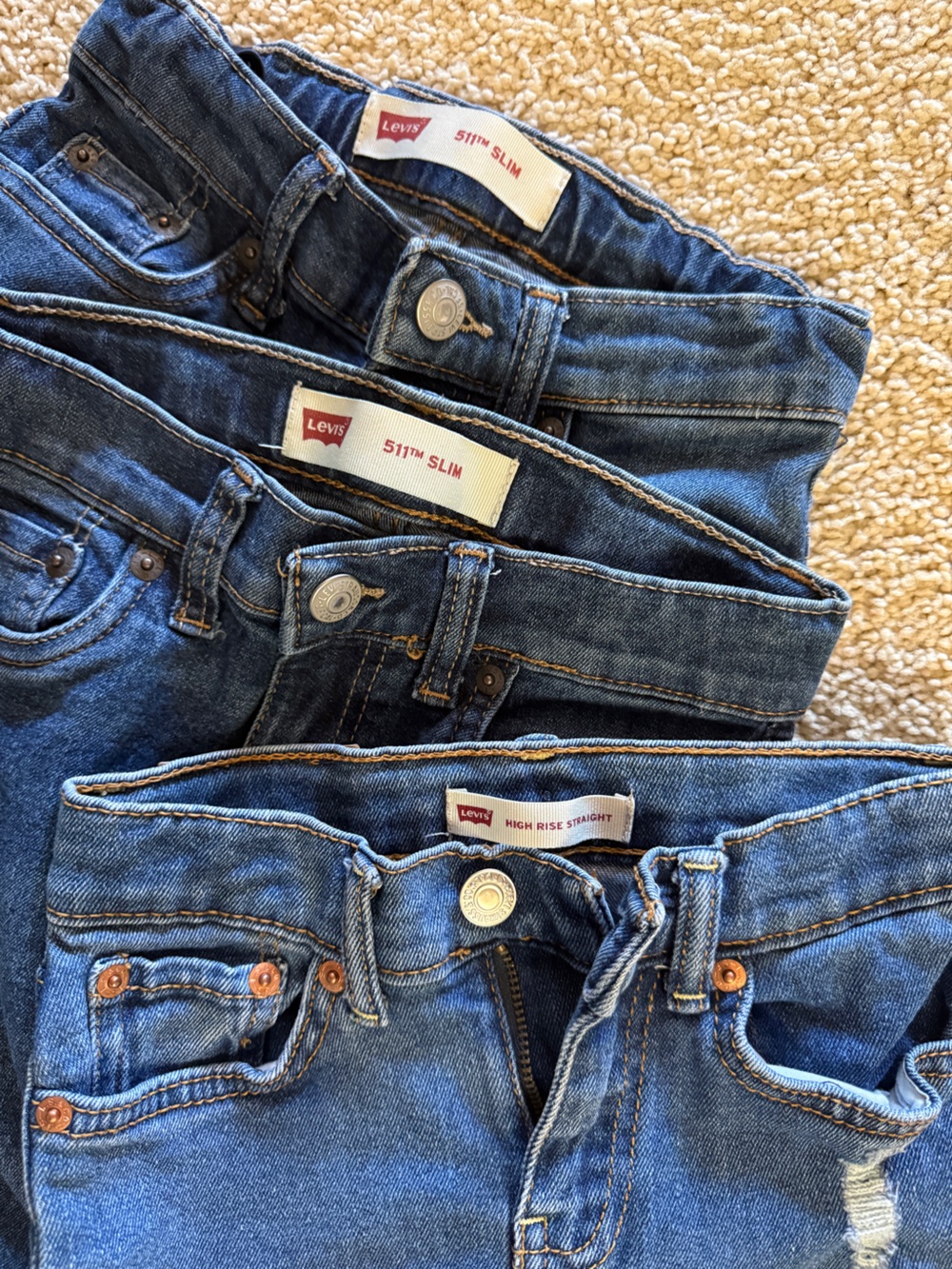 Levi’s Girls Jeans Size 8 Lot of 3, 511 Slim High Rise Straight Blue Denim - Picture 3 of 4